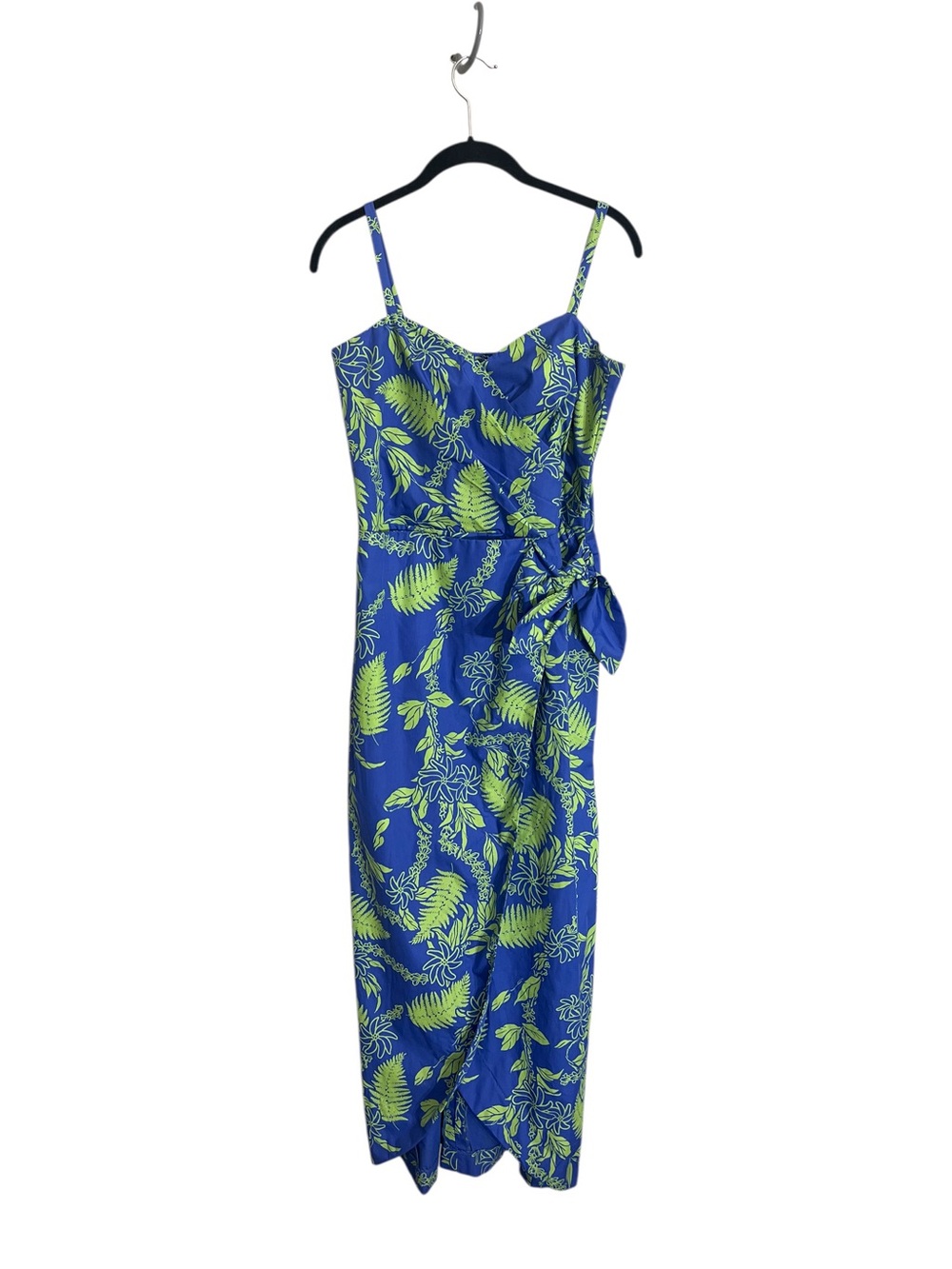Vintage Princess Kaiulani Hawaiian Maxi Dress Blue Green Tropical Faux Wrap Sz 6